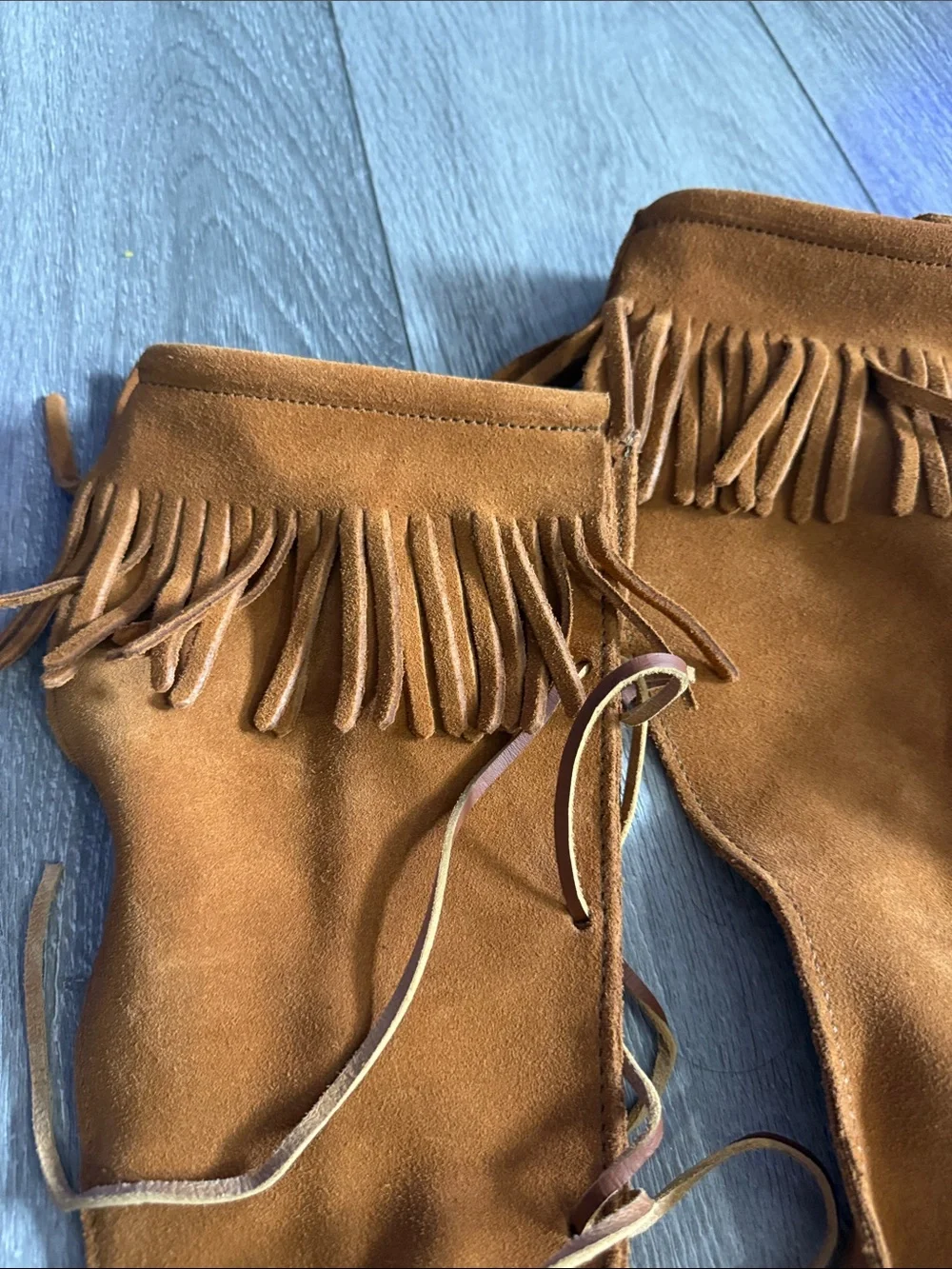 Minnetonka Women's Over-the-Knee Fringe Lace-Up Boots — Brown Suede